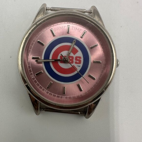 3/$30 Gametime Chicago Cubs Watch Women Silver Tone Pink Dial Case Only No Band - Picture 3 of 10